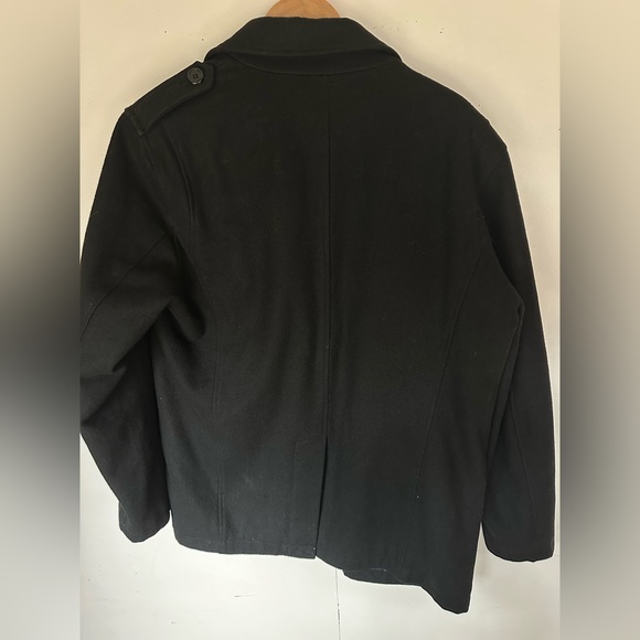 Men's Guess Wool Blend Black Felted Peacoat Jacket Coat Pockets Sz L - Picture 5 of 9
